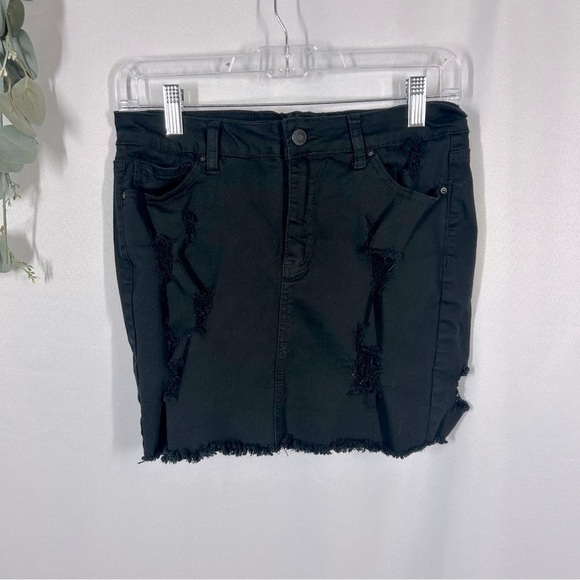 Wax Jean Dresses & Skirts - Wax Jean | Distressed Black Denim Jean Mini Skirt Juniors Size Large